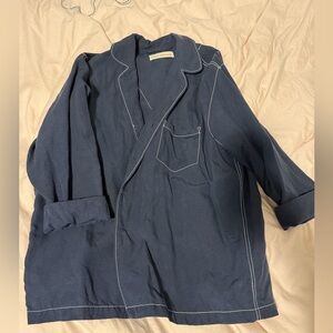 Mara Hoffman thick, drapey button-down blouse navy XXL